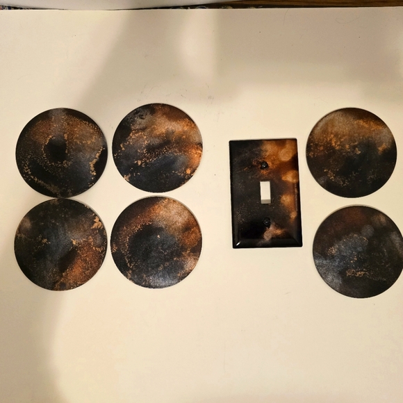 Hand Crafted Other - HANDCRAFTED & HANDPAINTED 6 Wood Coaster Set & Upcycled Single Light Switch Case
